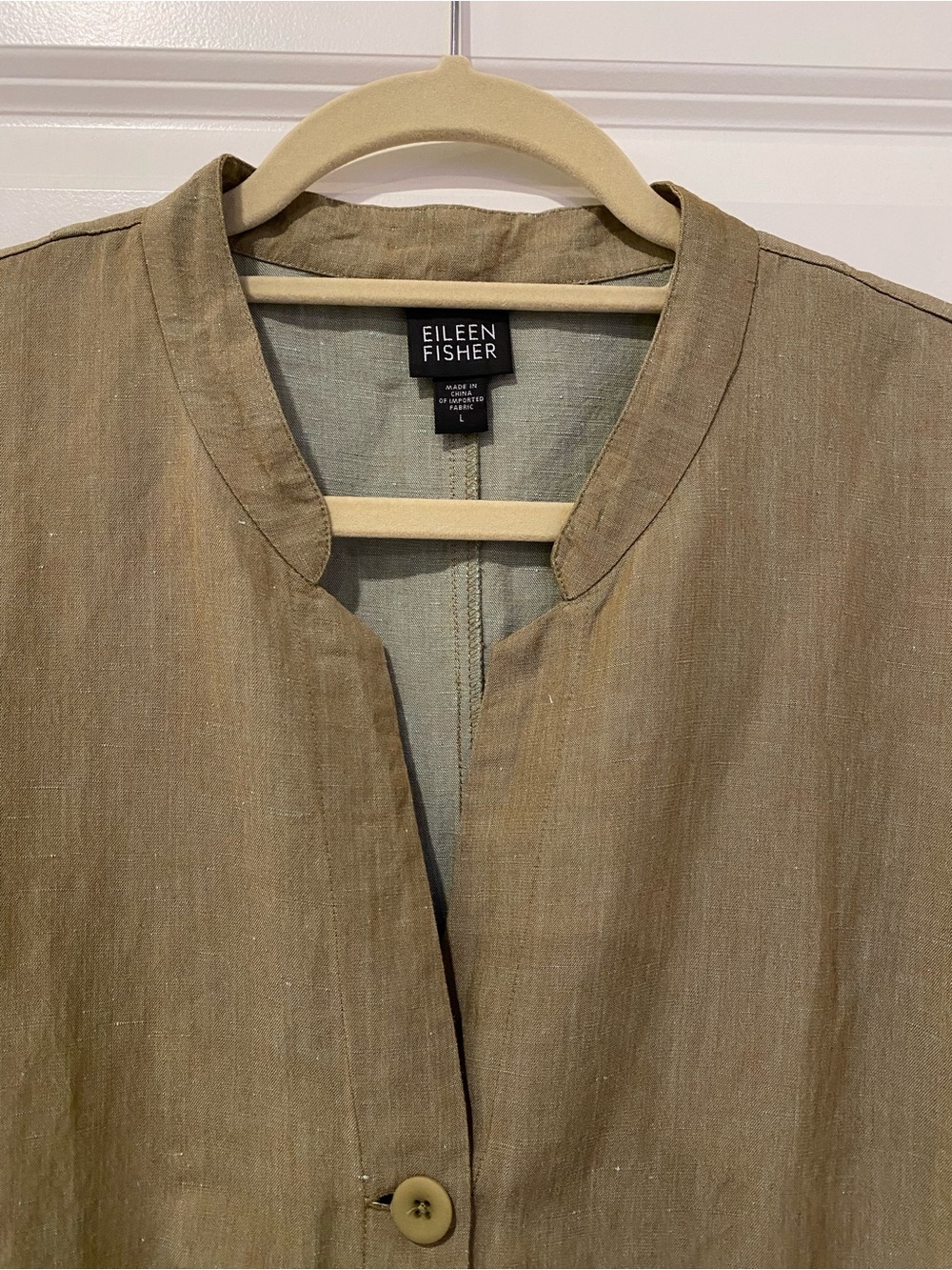 Eileen Fisher Linen Blend Button Front Shirt L Olive Green Minimalist - Picture 5 of 9